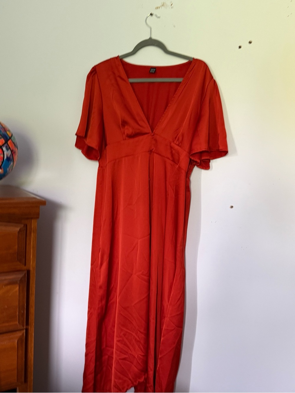 SHEIN Red Flutter Sleeve V-Neck Maxi Dress